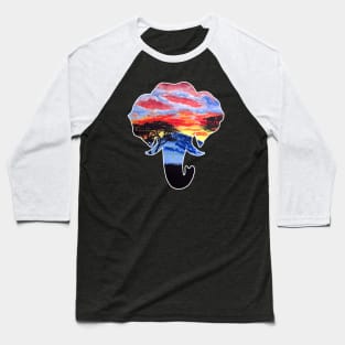 African Sunset Landscape Elephant Pattern Baseball T-Shirt